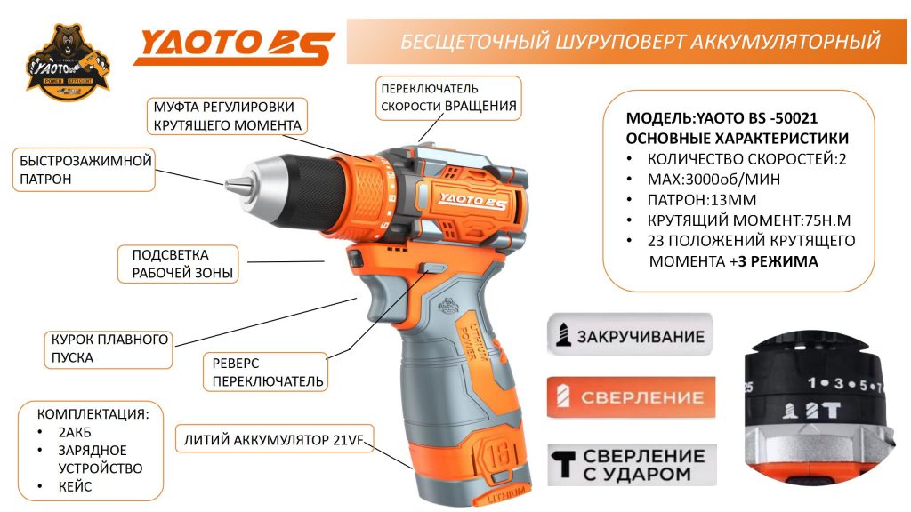 YAOTO BS-50021充电钻(шуруповёрт аккумуляторный)-浙江宝昇工具有限公司