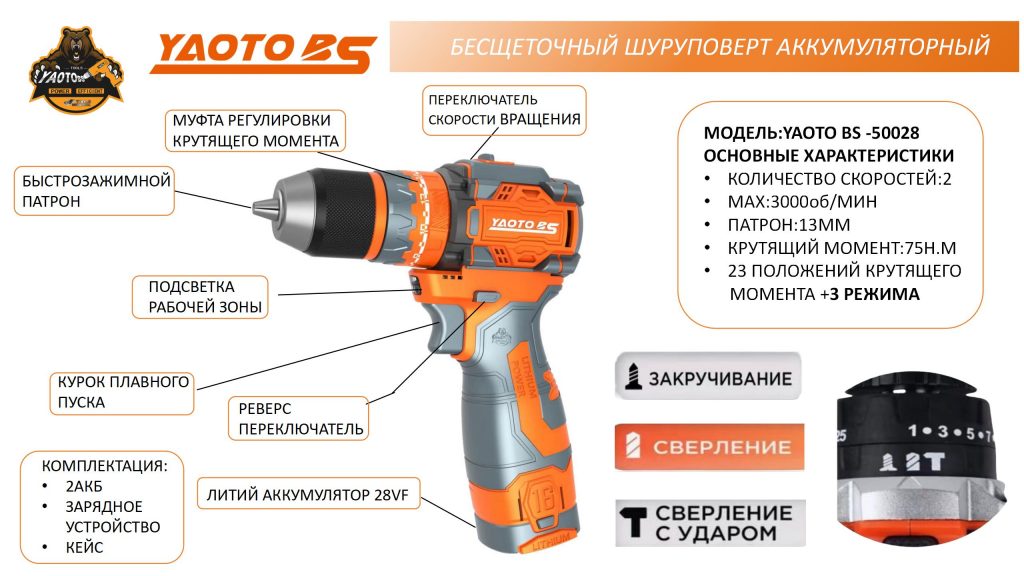 YAOTO BS-50028充电钻(шуруповёрт аккумуляторный)-浙江宝昇工具有限公司