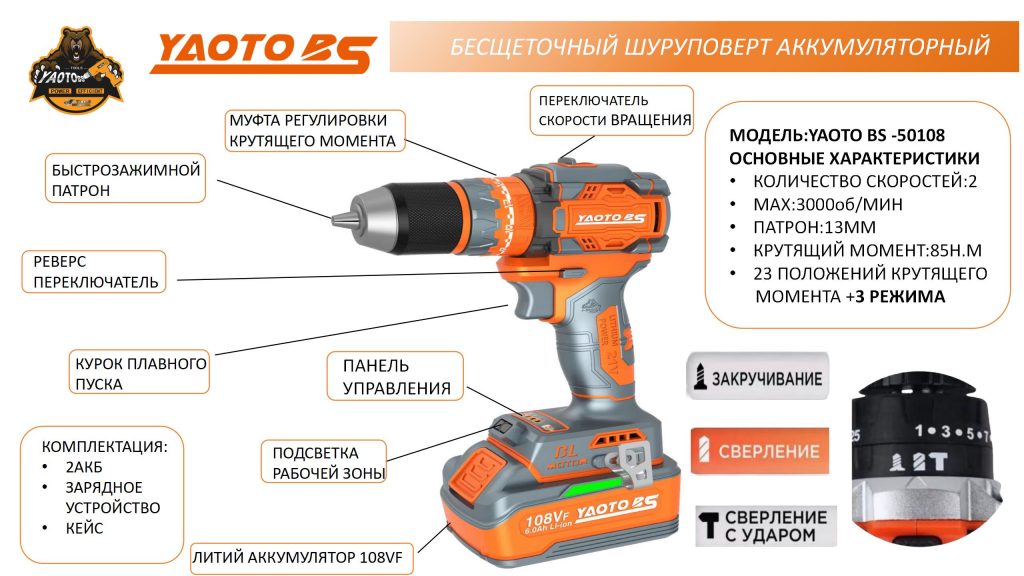 YAOTO BS-50108充电钻(шуруповёрт аккумуляторный)-浙江宝昇工具有限公司