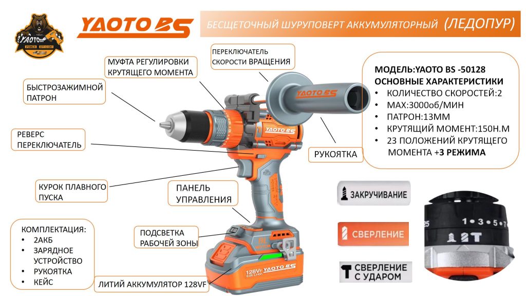 YAOTO BS-50128充电钻（шуруповёрт аккумуляторный）-浙江宝昇工具有限公司