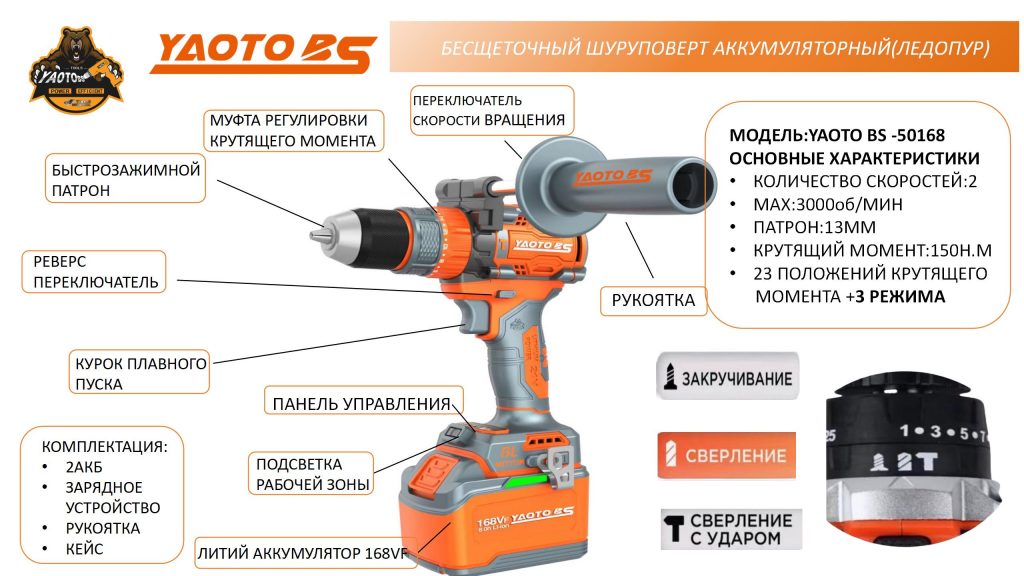 YAOTO BS-50168充电钻（шуруповёрт аккумуляторный）-浙江宝昇工具有限公司