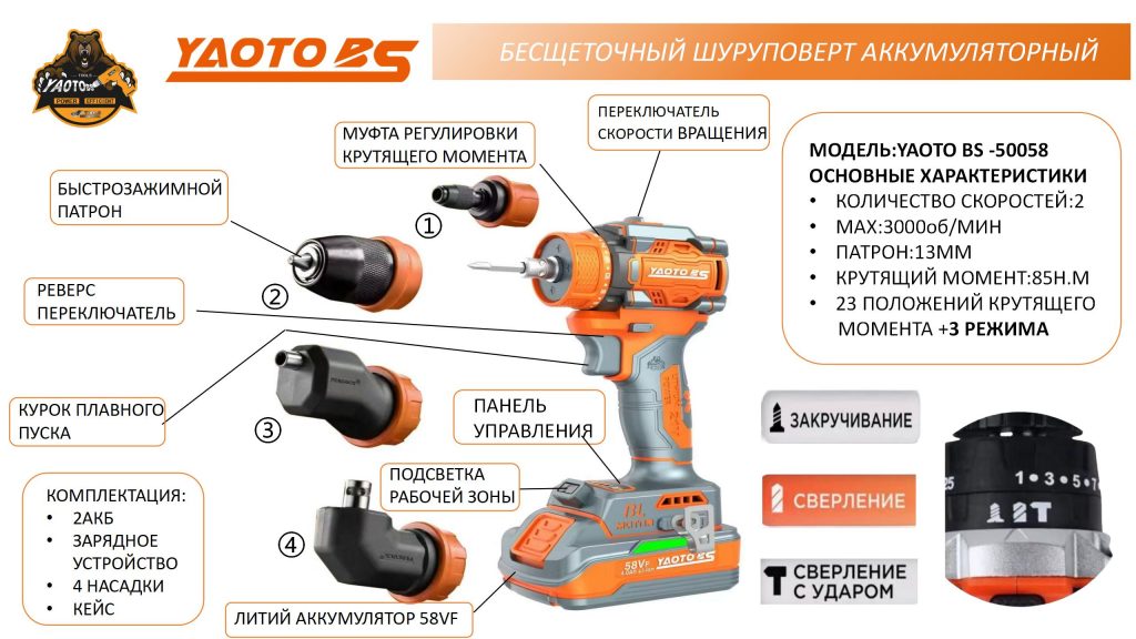 YAOTO BS-50058充电钻(шуруповёрт аккумуляторный)-浙江宝昇工具有限公司