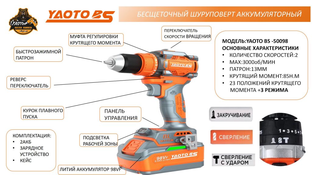 YAOTO BS-50098充电钻(шуруповёрт аккумуляторный)-浙江宝昇工具有限公司