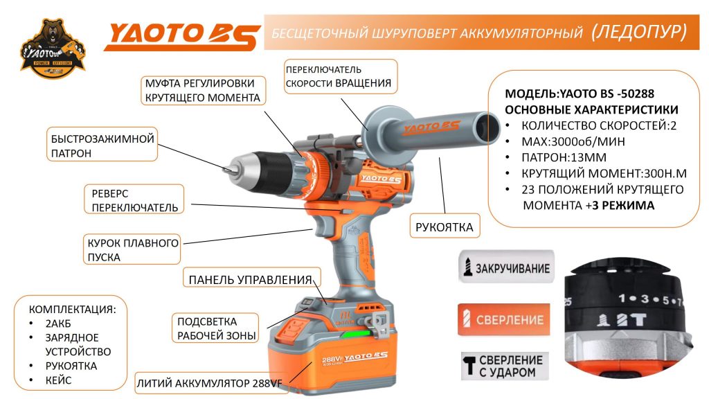 YAOTO BS-50288充电钻（шуруповёрт аккумуляторный）-浙江宝昇工具有限公司