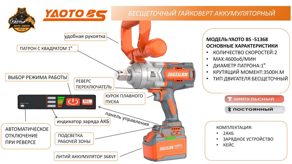 YAOTO BS-51368锂电电扳手（гайковёрт аккумуляторный）-浙江宝昇工具有限公司