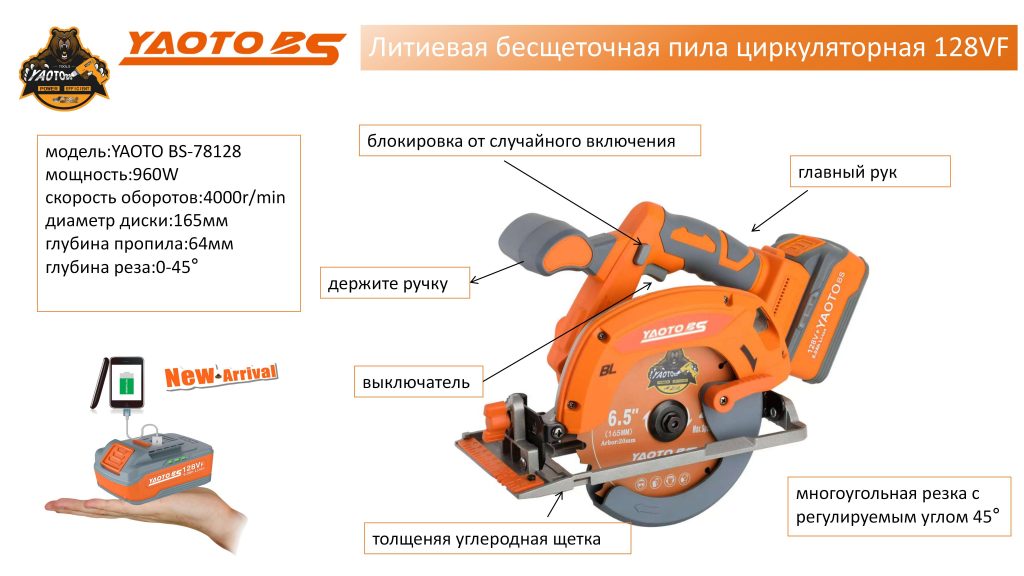 YAOTO BS -78128锂电单手锯（циркуляторная пила ）-浙江宝昇工具有限公司