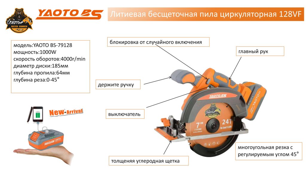 YAOTO BS -79128锂电单手锯（циркуляторная пила）-浙江宝昇工具有限公司