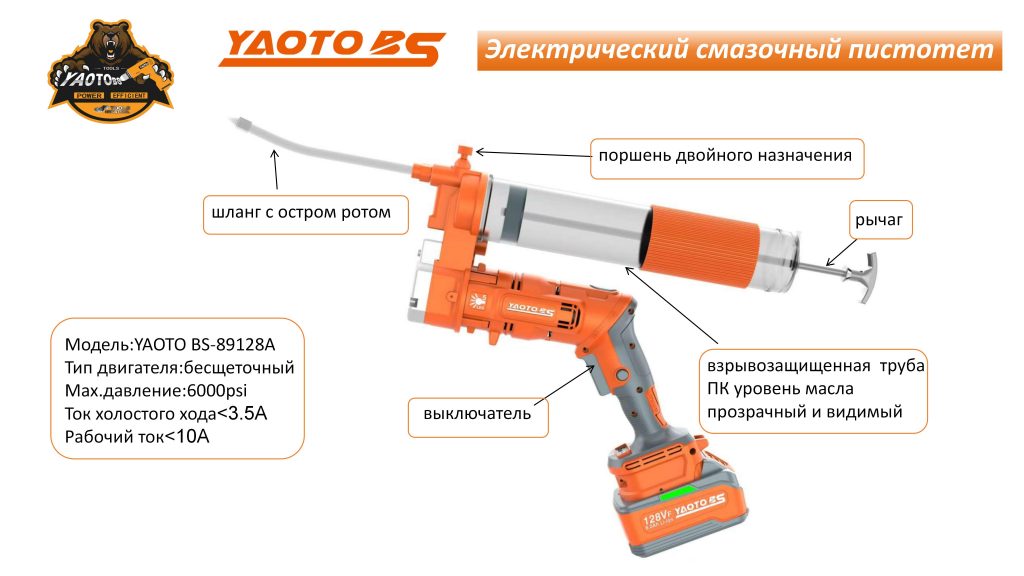YAOTO BS-89128A 锂电黄油枪拉杆(шприц аккумуляторный рычагом)-浙江宝昇工具有限公司