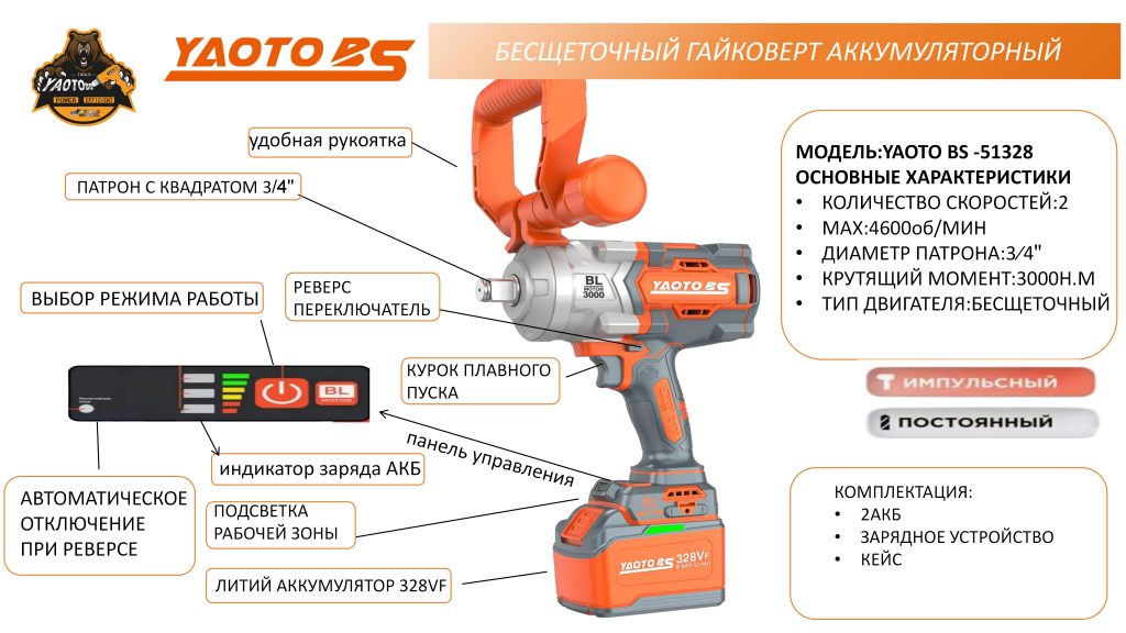 YAOTO BS-51328锂电电扳手（гайковёрт аккумуляторный）-浙江宝昇工具有限公司