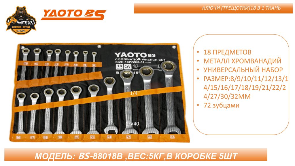 Набор комбинированных трещоточных ключей 18В1-浙江宝昇工具有限公司