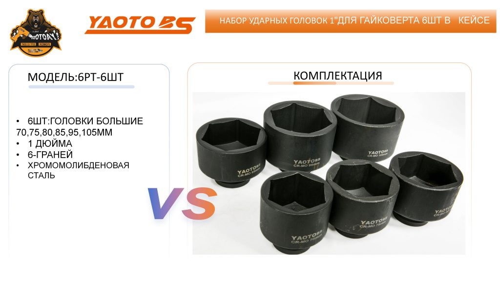 YAOTO BS -Головки Ударные 6PCS （70mm,75mm,80mm,85mm,95mm,105mm）-浙江宝昇工具有限公司